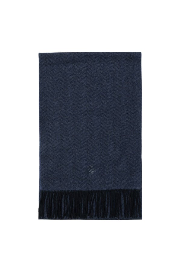 Selected Bufanda con flecos y logo bordado confeccionada 100% con Lana RWS. Azul marino