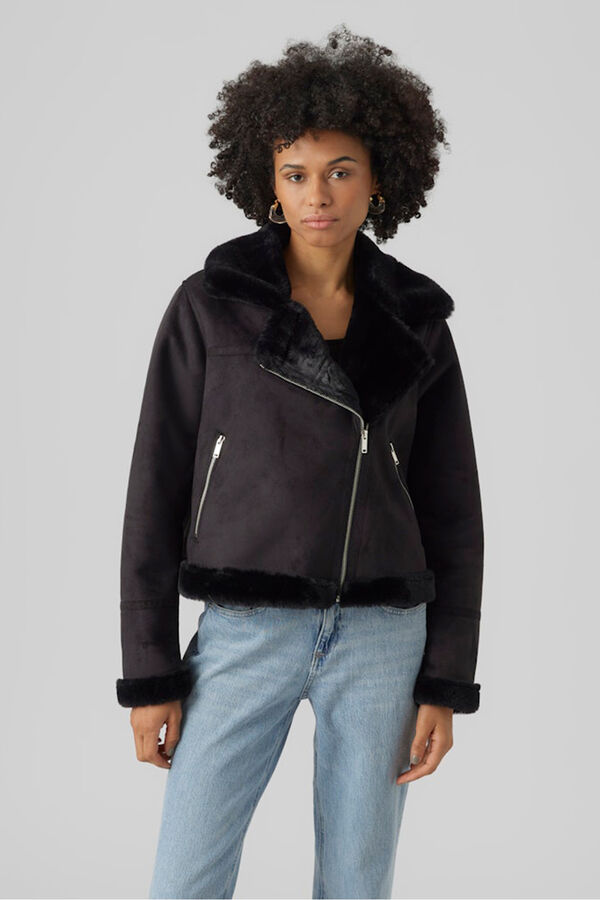 Vero Moda Blus&atilde;o de veludo com fecho-&eacute;clair para mulher Preto