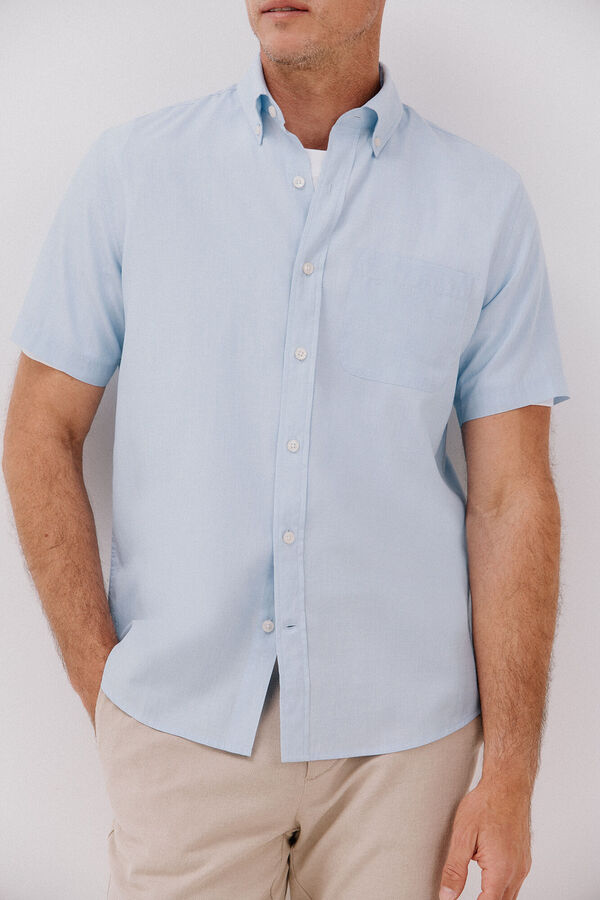 Cortefiel Camisa de algodão tencel de manga curta Azul