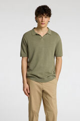 Selected Polo de punto con cuello abierto Gris