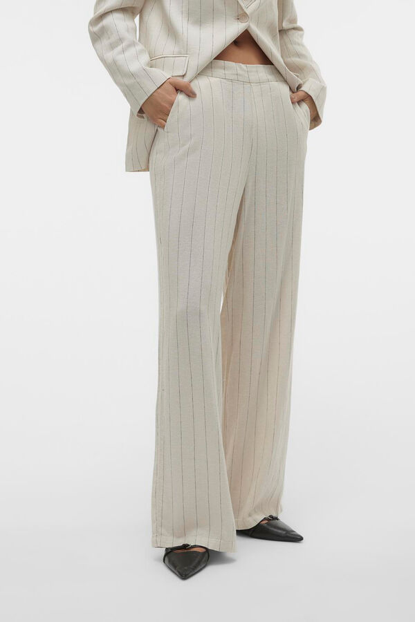 Vero Moda Cal&ccedil;as compridas de linho  Cinzento