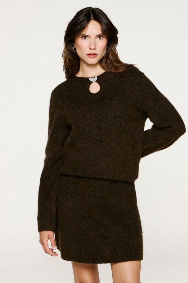 Selected Jersey detalle met&aacute;lico alpaca y lana Marr&oacute;n oscuro