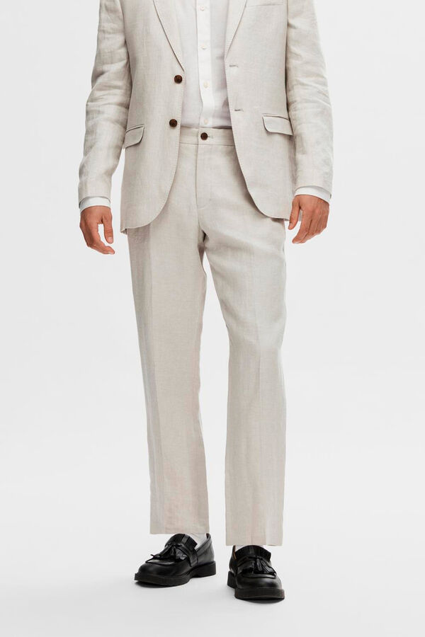 Selected Pantal&oacute;n de traje 100% lino. Beige