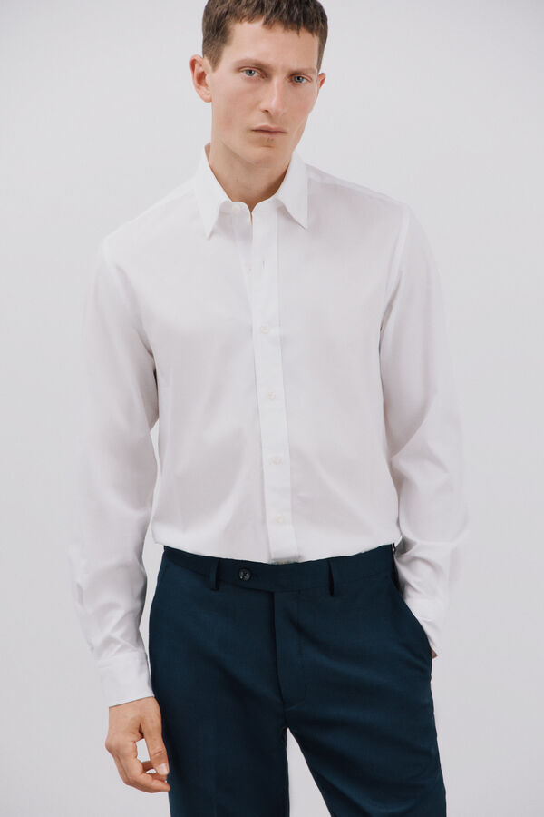 Cortefiel Camisa blanca algod&oacute;n tencel Blanco