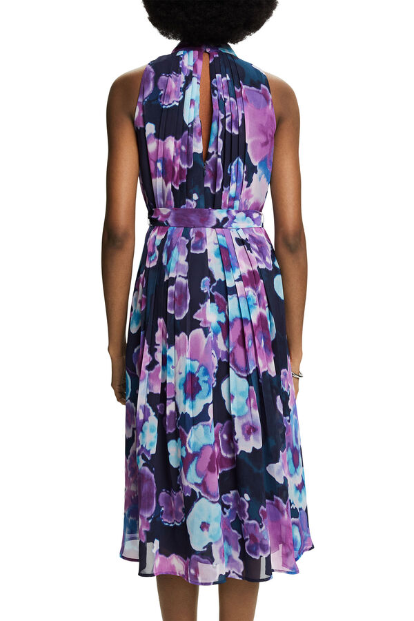 Esprit Vestido comprido estampado gola alta Azul