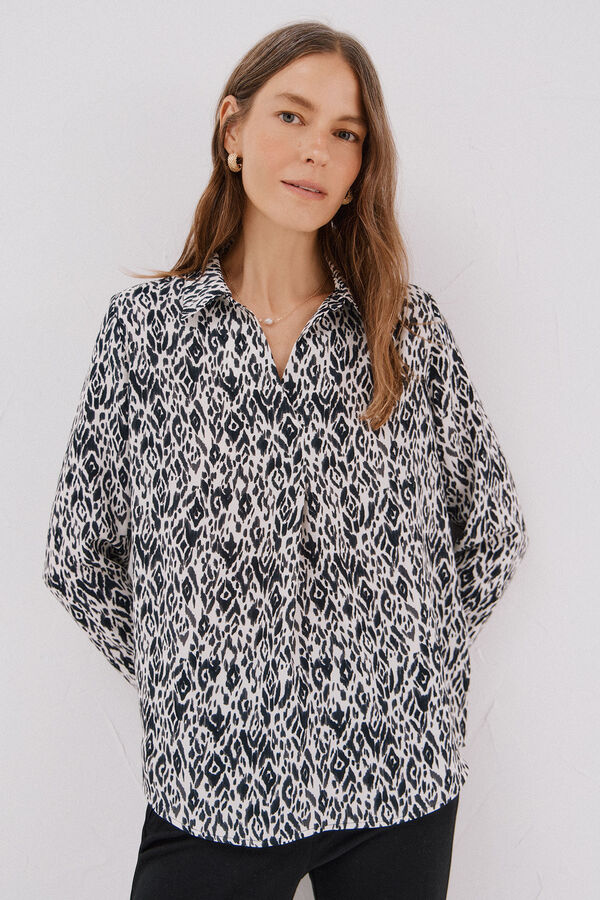 Cortefiel Camisa pliegue Estampado blanco