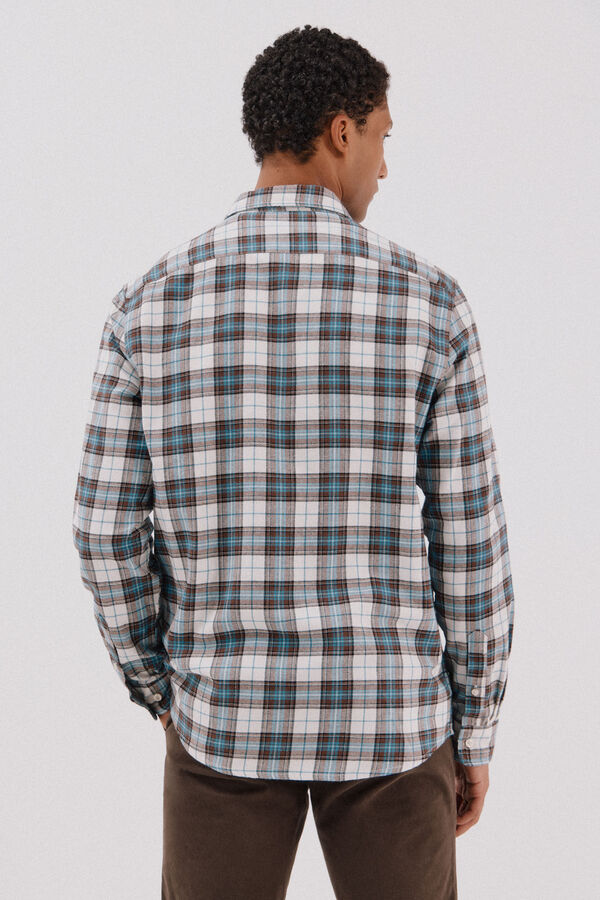 Cortefiel Camisa franela cuadros Turquesa