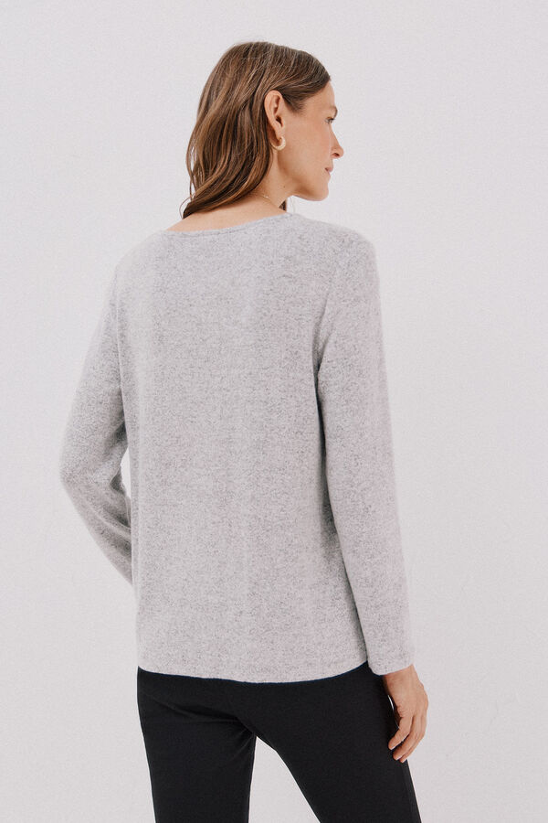 Cortefiel Camiseta b&aacute;sica cuello pico Gris