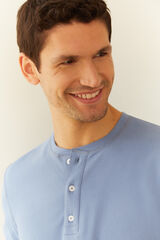 Cortefiel T-shirt de manga comprida com gola de botões Azul