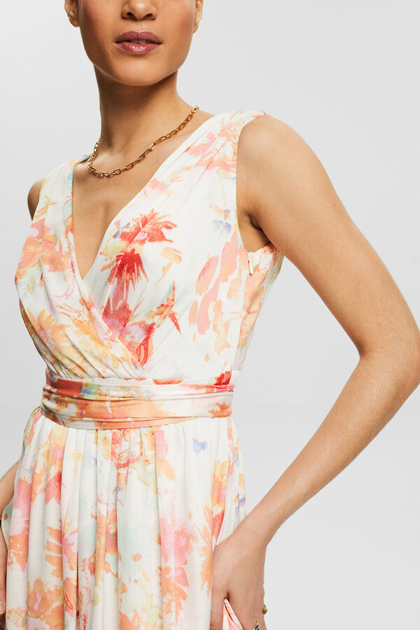 Esprit Vestido comprido estampado floral plissado Impress&atilde;o