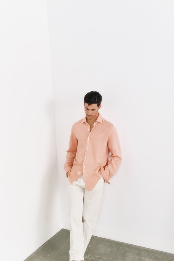 OOTO Camisa algod&atilde;o linho manga comprida Vermelho