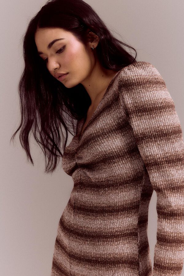 Slowlove Vestido punto frunce rayas Arena