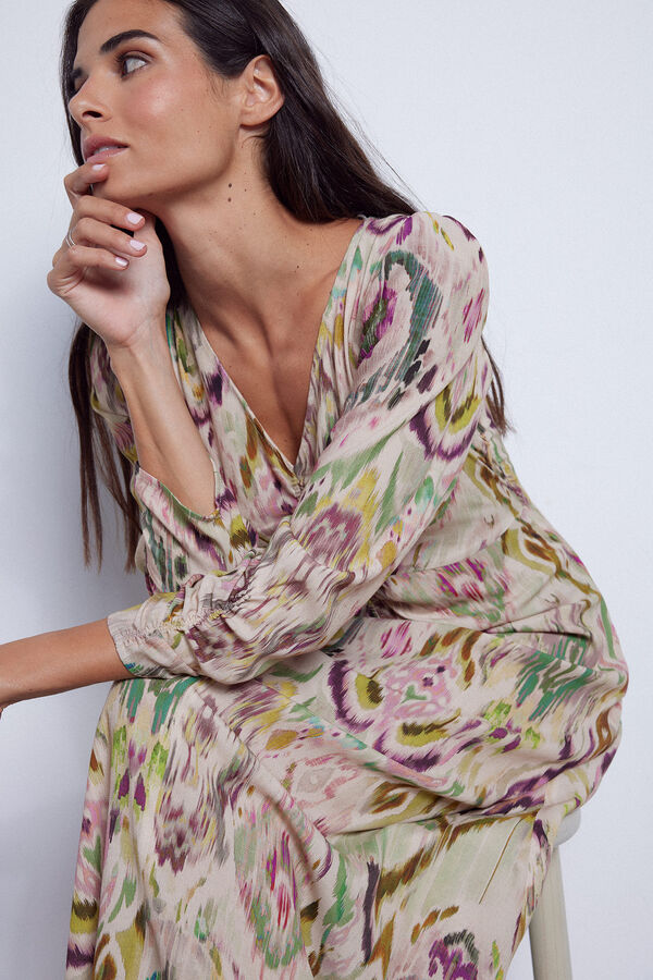 Slowlove Vestido estampado escote pico Multicolor