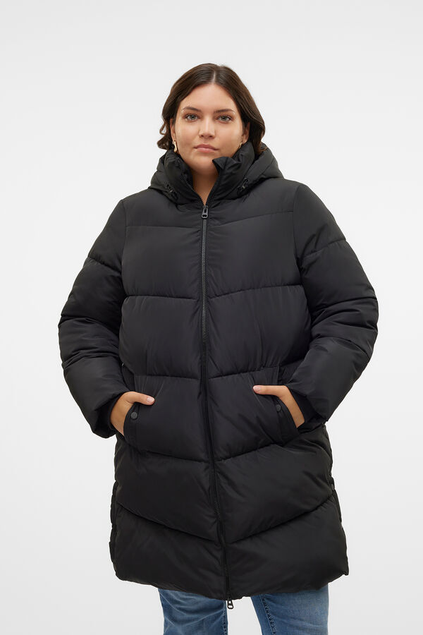 Vero Moda Curve Abrigo acolchado con capucha talla grande Negro