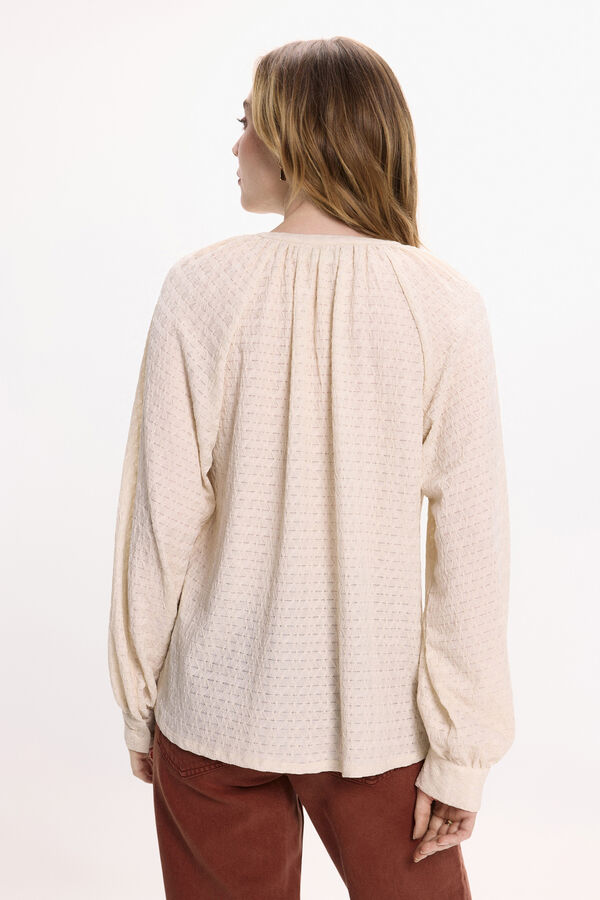 Vila Blusa de manga larga con cuello mao Beige