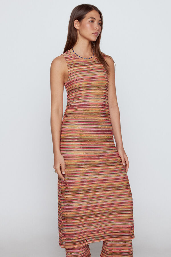 Slowlove Vestido de malha tecido riscas Multicolorido