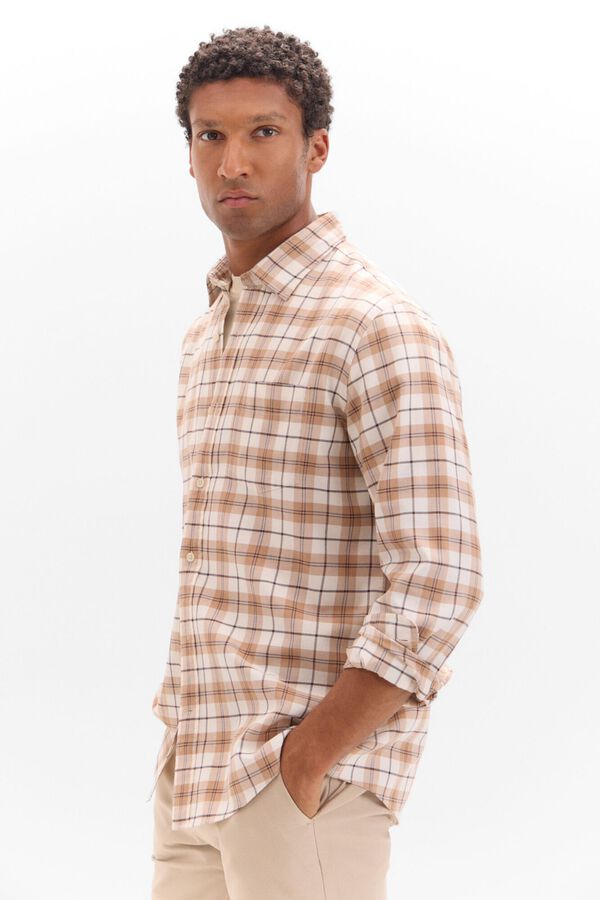 Cortefiel Camisa twill xadrez Castanho