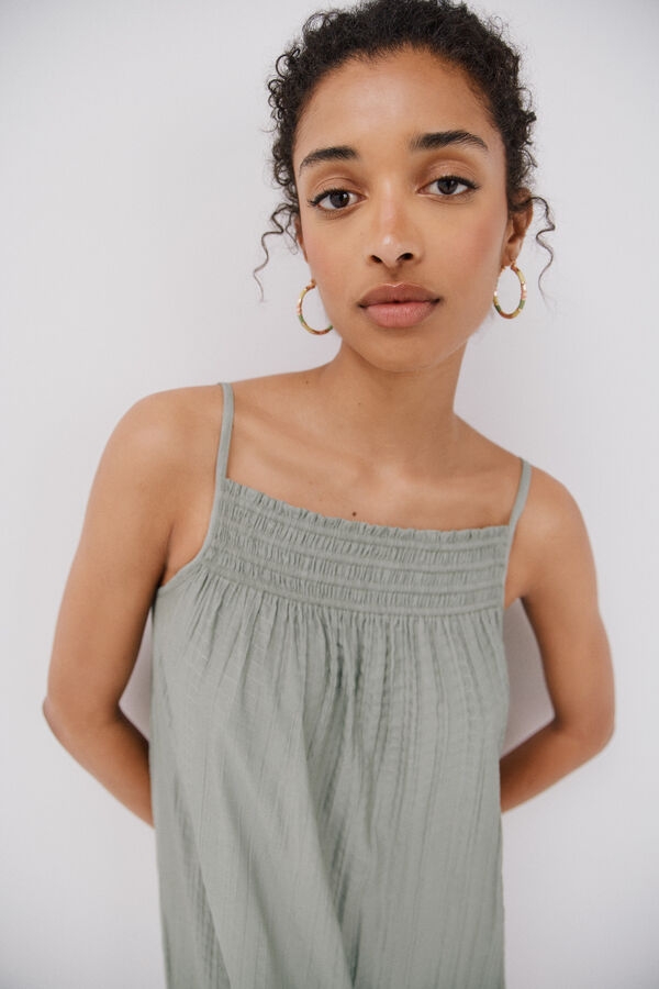 Cortefiel Vestido halter satinado Kaki