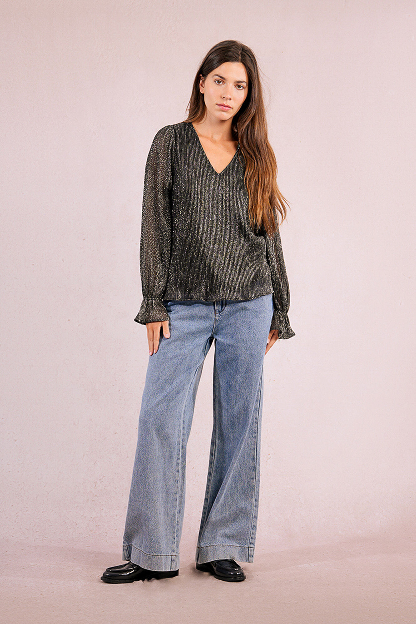 Molly Bracken Top de manga larga plisado