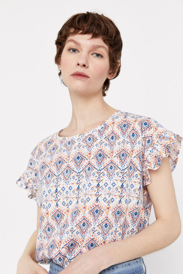 Cortefiel Camiseta volante Estampado azul