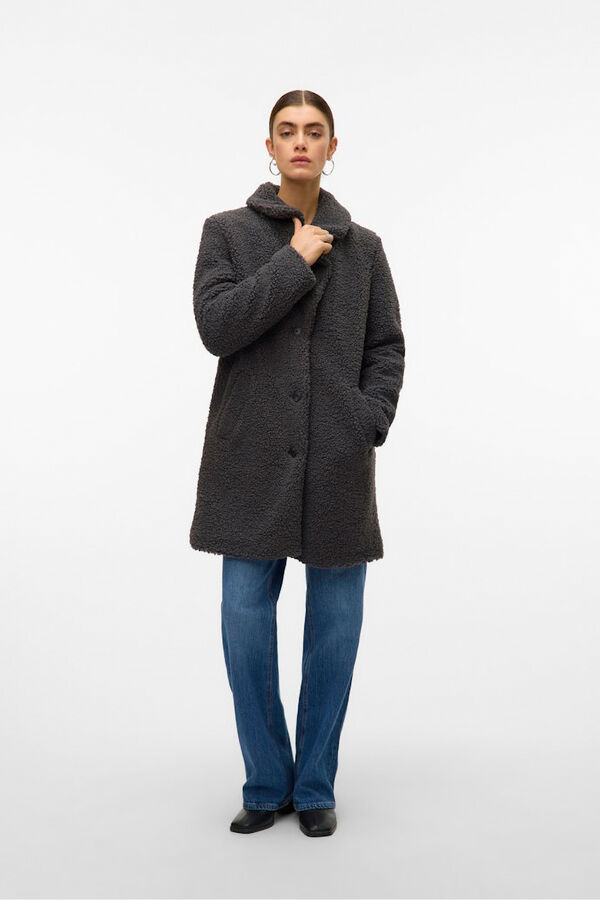 Vero Moda Abrigo de borreguito Gris oscuro
