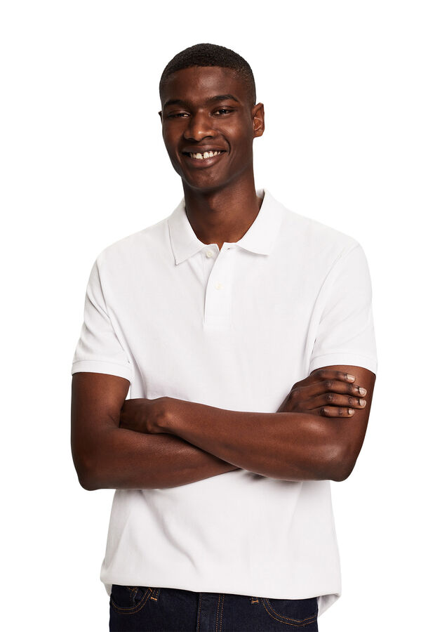 Esprit Polo piqué slim fit manga curta algodão Branco