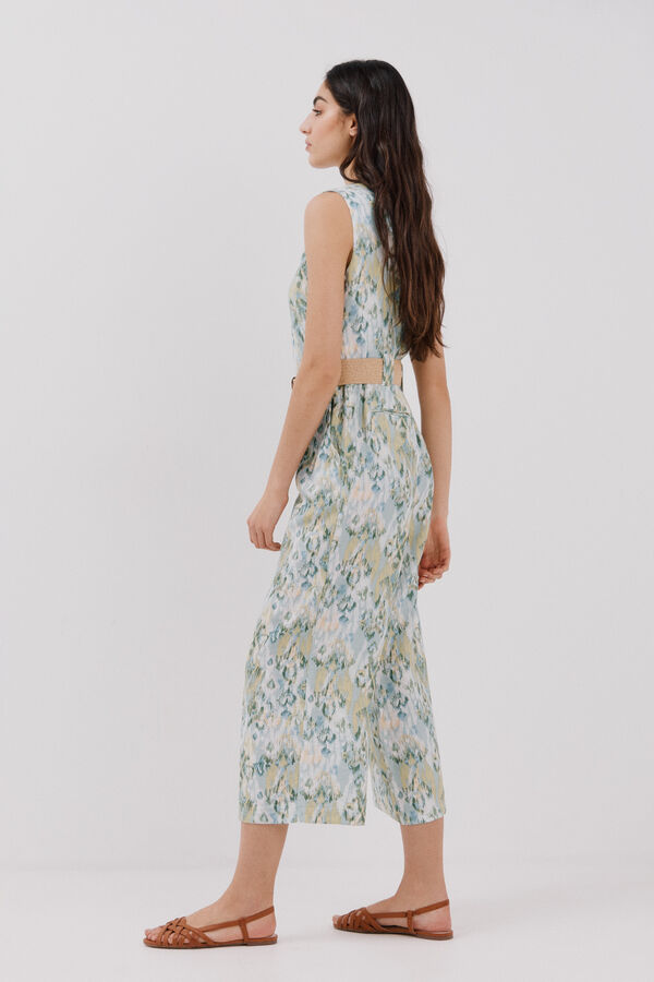 Cortefiel Mono con cinturón Estampado verde