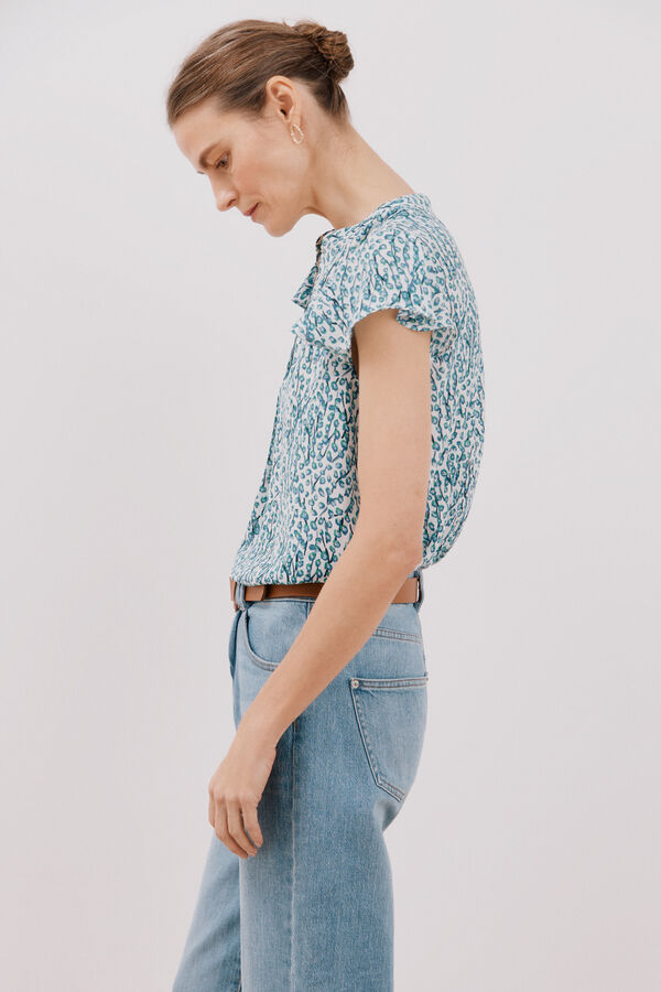 Cortefiel Blusa manga volante Estampado blanco