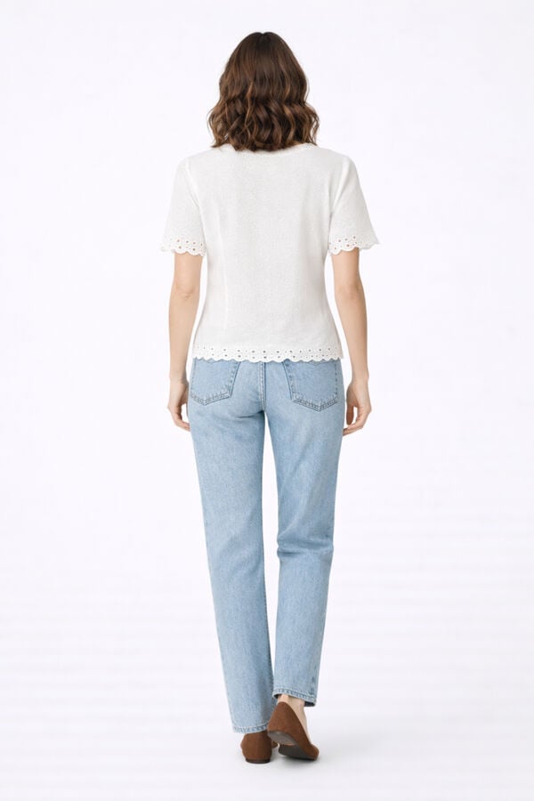 Vila Blusa em algod&atilde;o org&acirc;nico com renda inglesa Branco