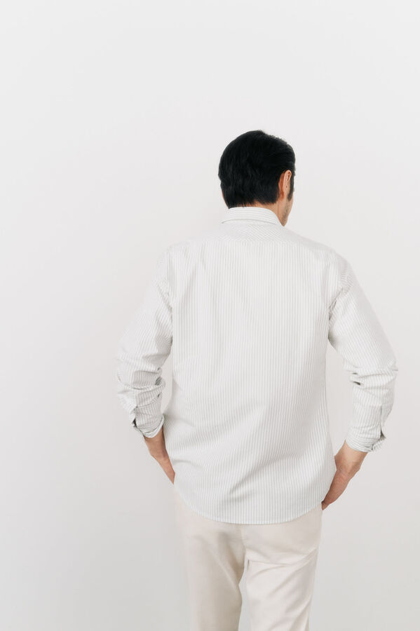 OOTO Camisa oxford raya candela manga larga Kaki