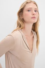 Cortefiel Camisola manga comprida crep&eacute; Castanho