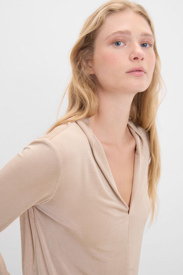 Cortefiel Camisola manga comprida crep&eacute; Castanho