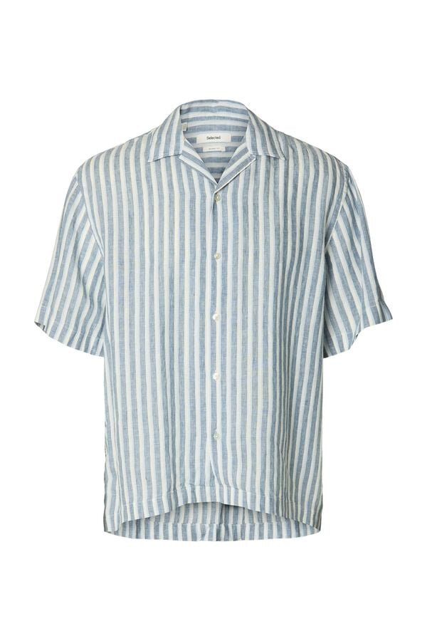 Selected Camisa de manga curta em linho Azul