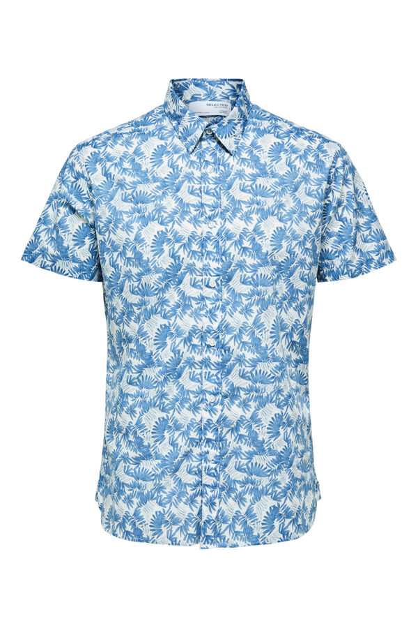 Cortefiel Camisa de manga corta estampada en algodón orgánico Azul