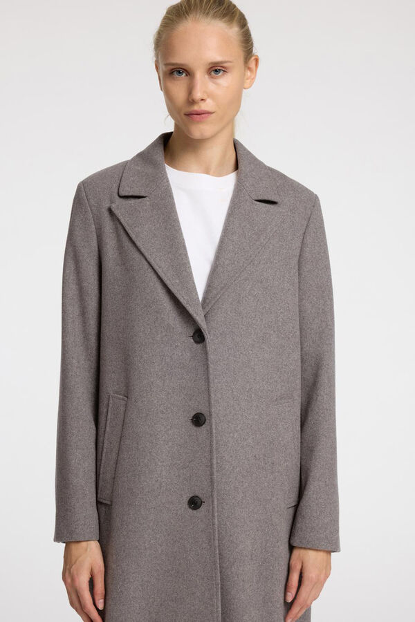 Selected Femme Abrigo de paño Midi confeccionado con algodón reciclado. Gris oscuro