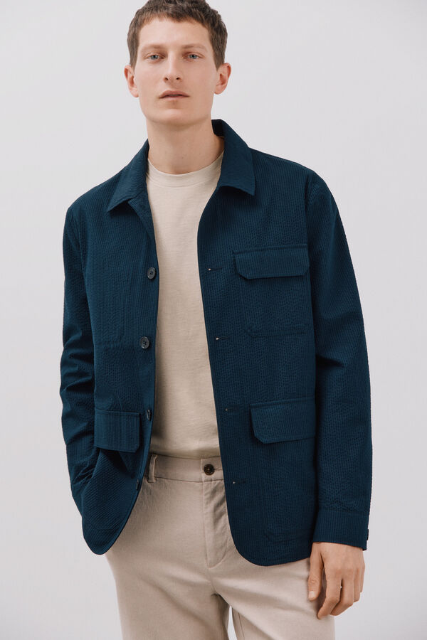 Cortefiel Camiseta Seersucker Azul