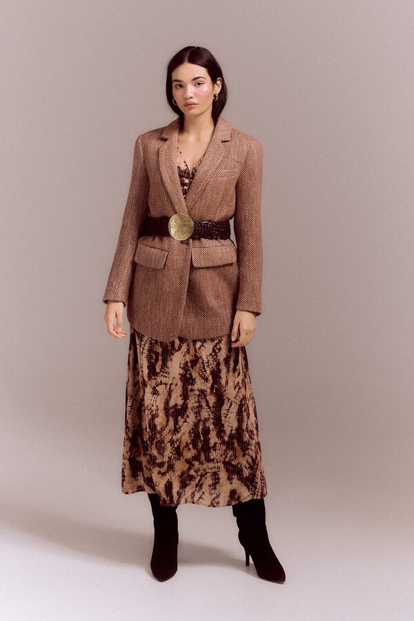 Slowlove Casaco Sobretudo blazer de espiga Castanho