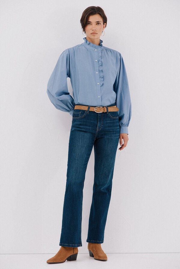 Cortefiel Blusa rayas cuello volantes Azul