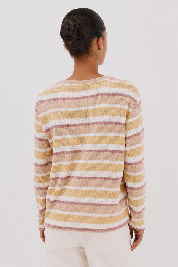Cortefiel Camiseta riscas em chenille Amarelo
