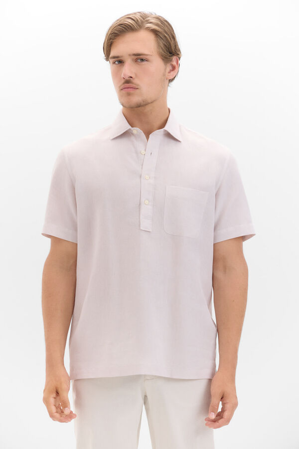 Cortefiel Polera raias linho algod&atilde;o manga curta Tostado