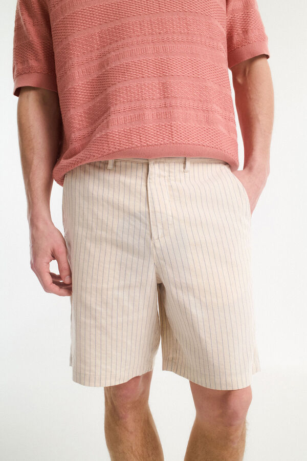 Selected Shorts calças chino estruturados de linho Cinzento