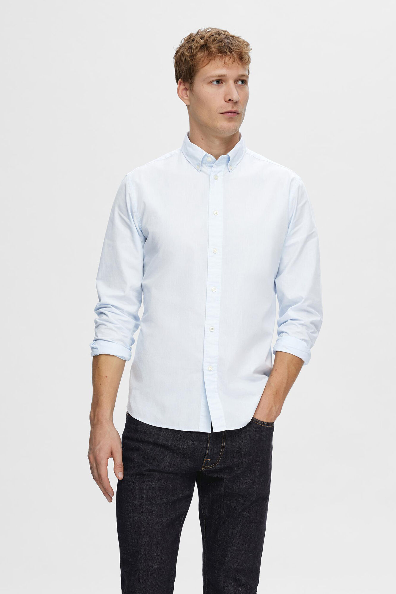 Selected Camisa de manga larga Slim Fit confeccionada con algod&oacute;n reciclado