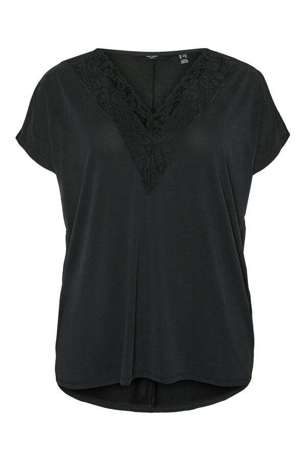 Vero Moda Curve T-shirt básica com renda plus size Preto