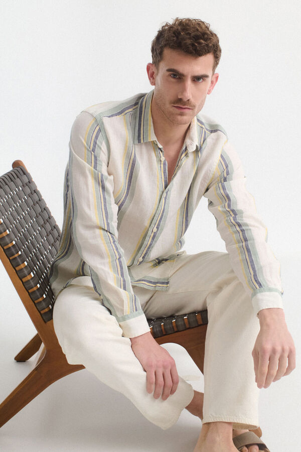Selected Camisa de manga larga 100% lino Blanco