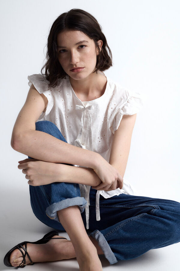 Object Blusa com babados e la&ccedil;os Branco