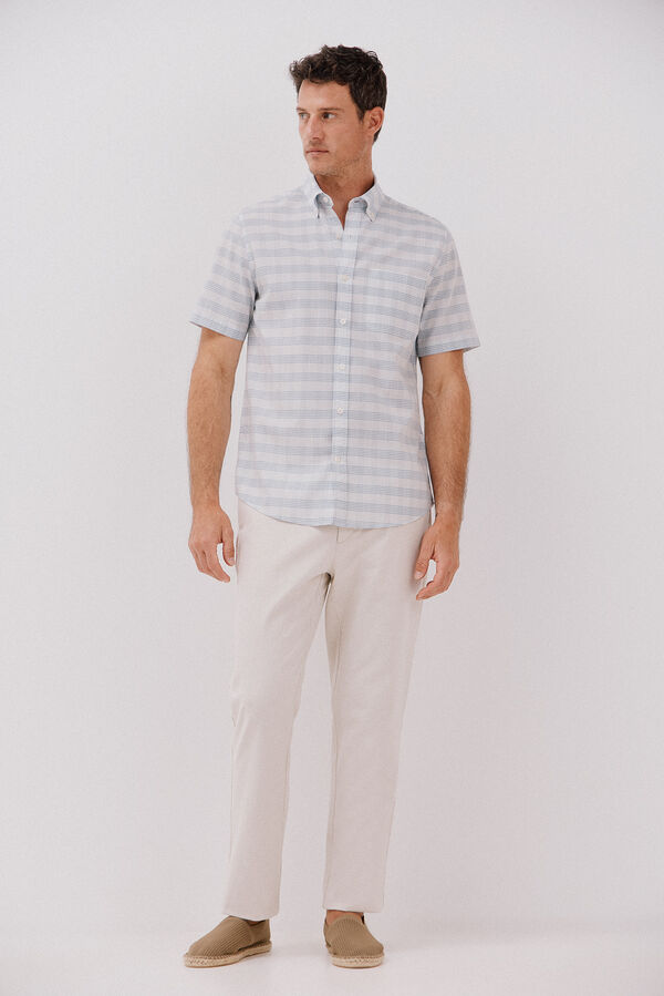 Cortefiel Camisa cuadros algod&oacute;n tencel manga corta Azul