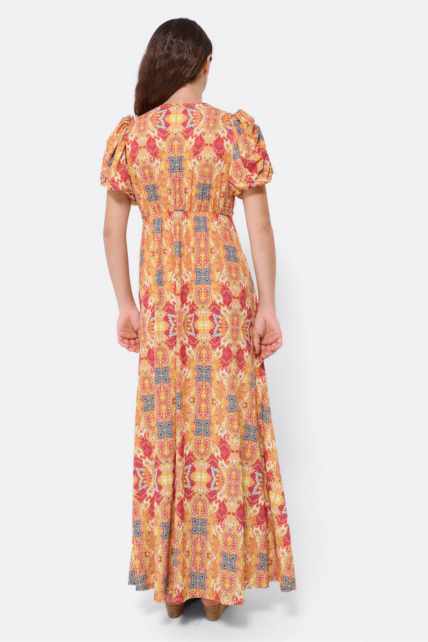 Cupl&eacute; Vestido de malha com estampado caxemira e mangas abalonadas Laranja