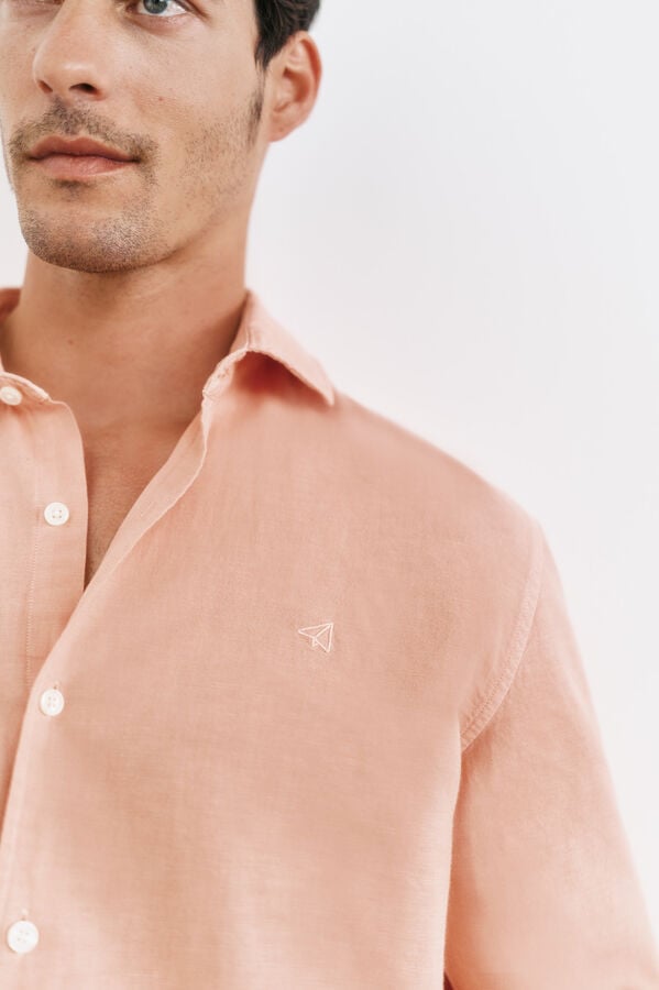 OOTO Camisa algod&atilde;o linho manga comprida Vermelho