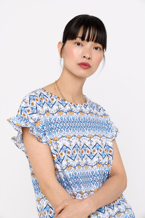 Cortefiel T-shirt b&aacute;sica folhos Azul