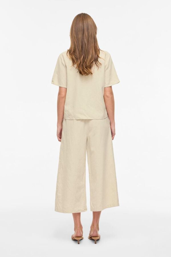 Vila Cal&ccedil;a culotte de linho para mulher Tostado